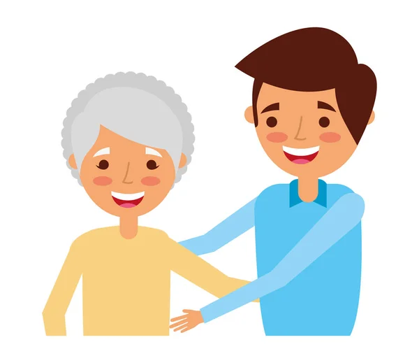 Grandmother and grandson embraced family — Stock Vector
