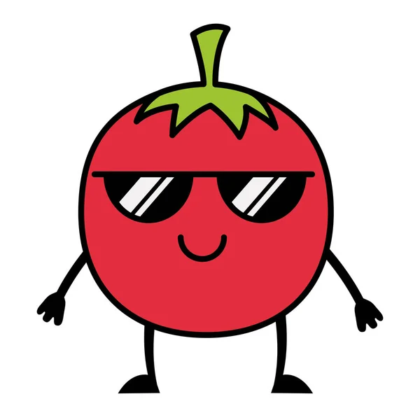 Tomate kawaii avec des lunettes de soleil dessin animé — Image vectorielle