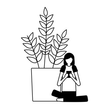 Mobil ve Saksı bitki kadınla