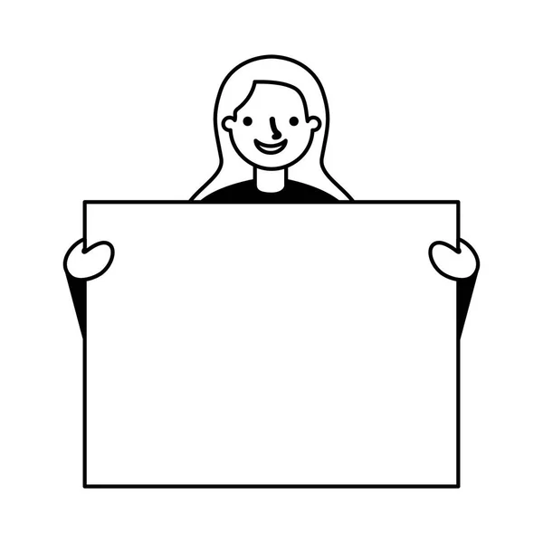 Retrato de mulher com banner em branco — Vetor de Stock