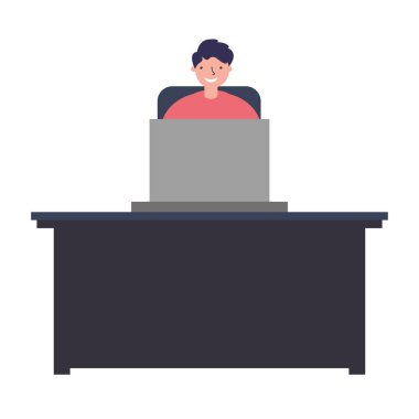 man with laptop in the workplace vector illustration
