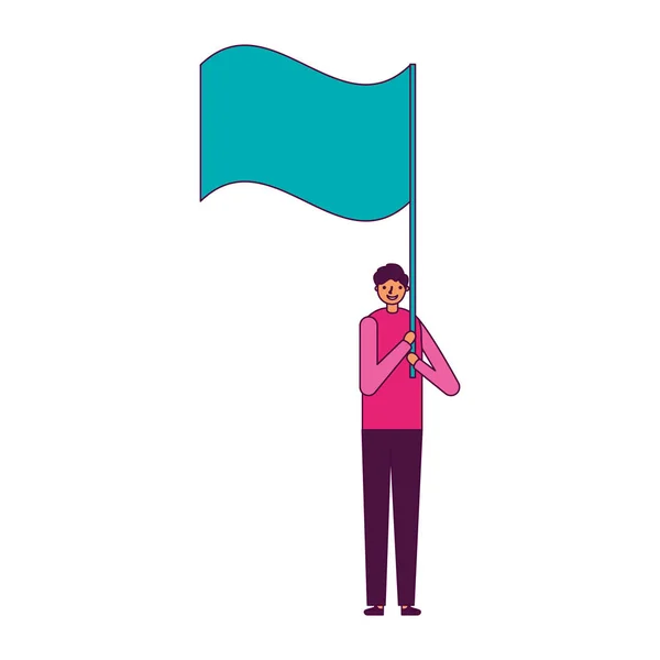 Hombre sosteniendo bandera sobre fondo blanco — Vector de stock