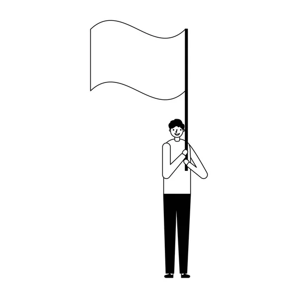 Hombre sosteniendo bandera sobre fondo blanco — Archivo Imágenes Vectoriales