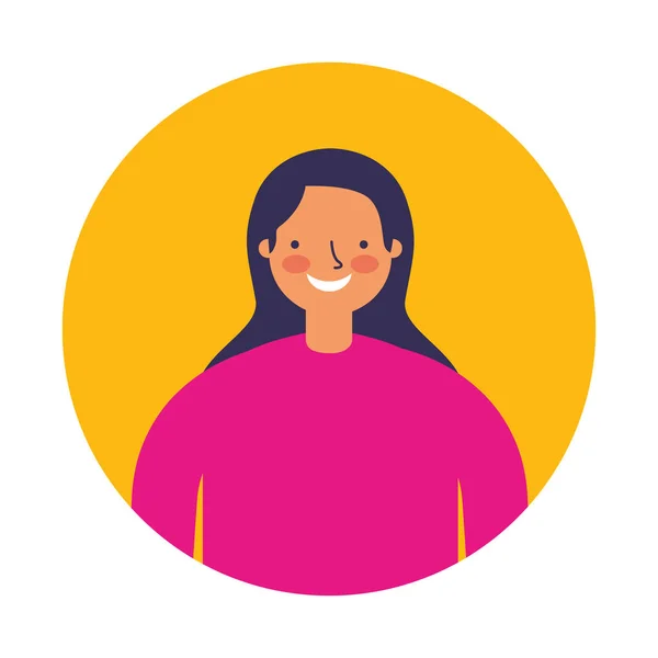笑顔の女性丸い肖像画のキャラクター — ストックベクタ
