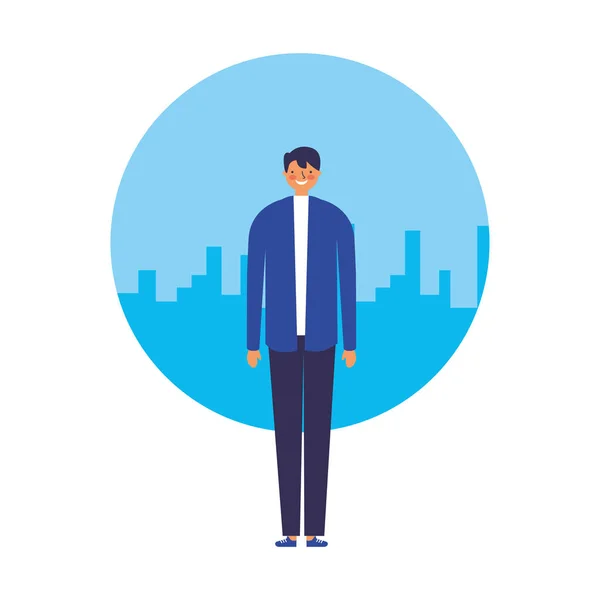 Man standing with city background — Stock Vector