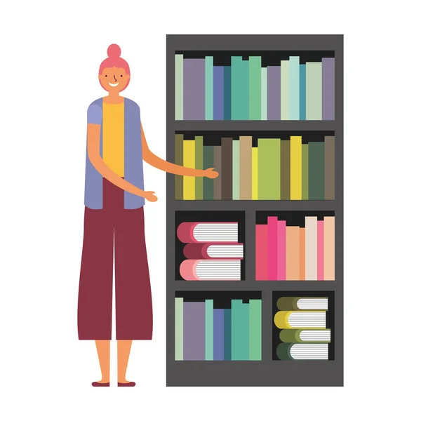 woman with bookshelf books literature