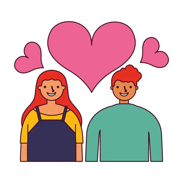 Paar in romantische liefde-harten — Stockvector