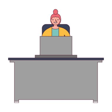 İşyeri vektör çizim içinde laptop kadınla