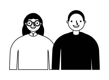 Beyaz arka plan üzerinde çift karakterler