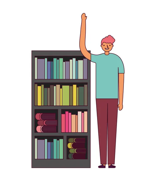 Man with bookshelf books literature — Stock Vector