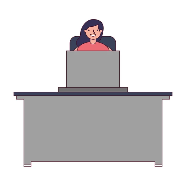 Kobieta z laptopem w miejscu pracy — Wektor stockowy