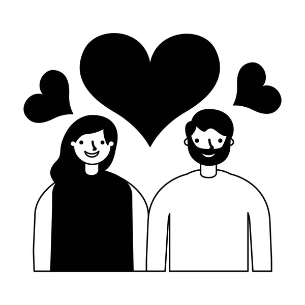 Paar in romantische liefde-harten — Stockvector
