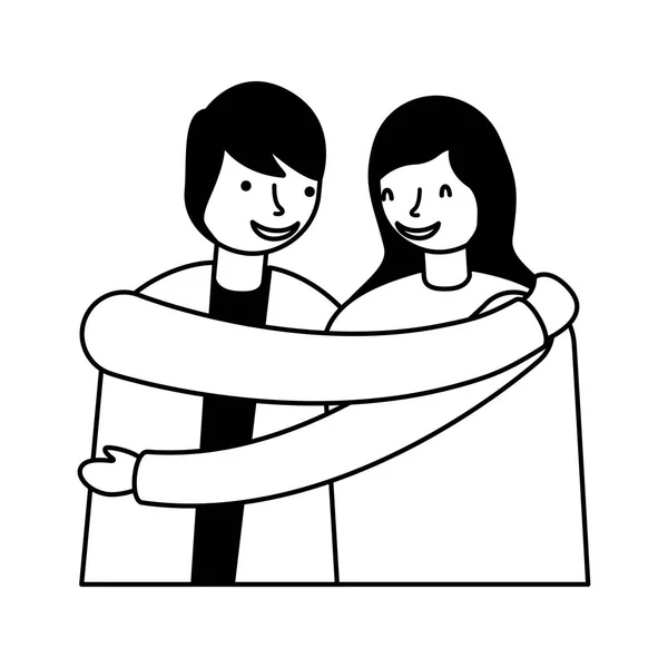 Paar umarmte sich romantisch auf weißem Hintergrund — Stockvektor
