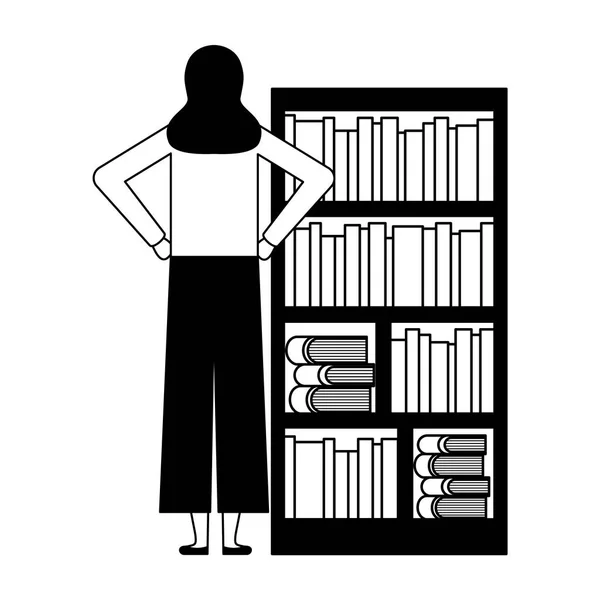 Donna con libreria libri letteratura — Vettoriale Stock