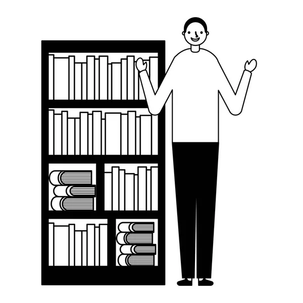 Hombre con librería libros literatura — Archivo Imágenes Vectoriales