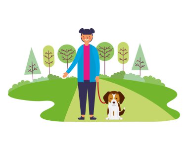 mutlu kız evde beslenen hayvan köpek park vektör çizim ile