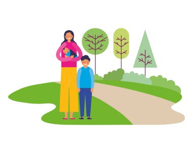 taşıma bebek ve parkta oğlu Anne