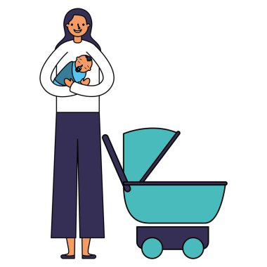 onu erkek bebek ve bebek arabası taşıyan anne