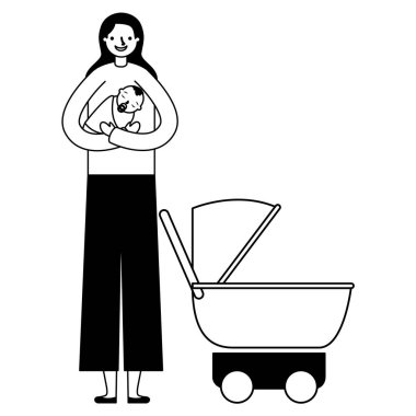 onu erkek bebek ve bebek arabası taşıyan anne