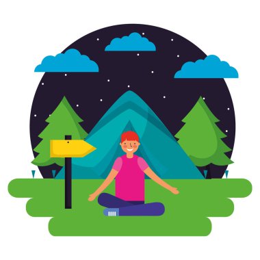 boy tent forest night camping