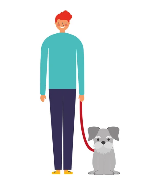 Hombre feliz con su perro mascota — Vector de stock