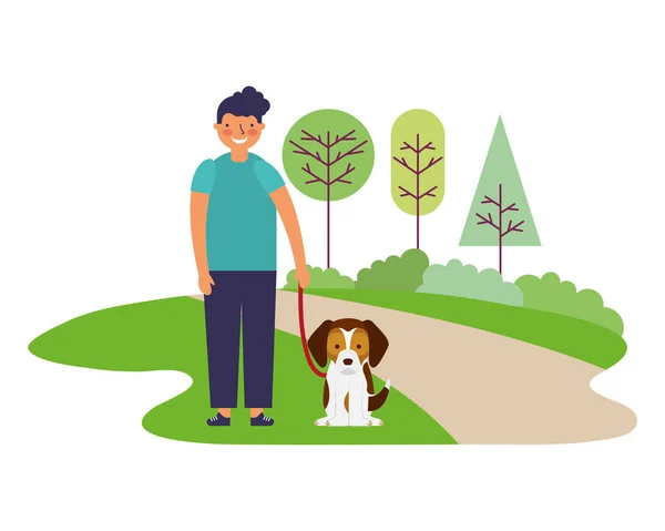 Happy boy with pet dog in the park — Stock Vector