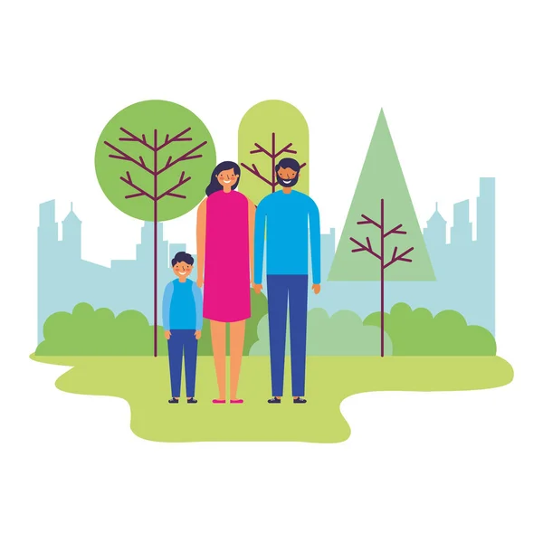 Familie Eltern und Sohn gemeinsam im Park — Stockvektor