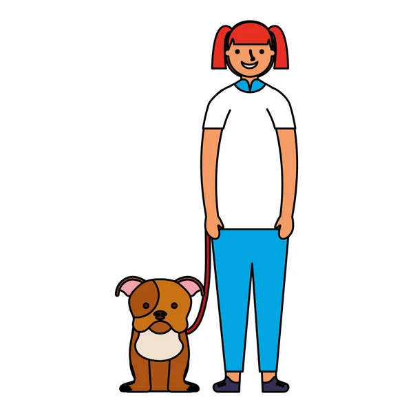 快乐的女孩与她的宠物狗 — 图库矢量图片