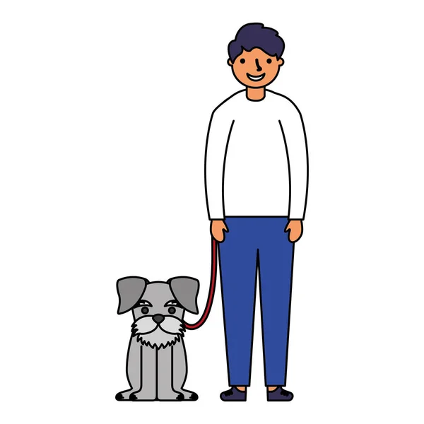 Niño feliz con su perro mascota — Vector de stock