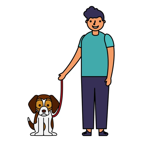 Niño feliz con su perro mascota — Vector de stock