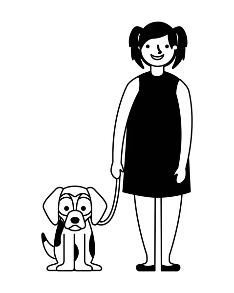 彼女のペットの犬と幸せな女の子 — ストックベクタ