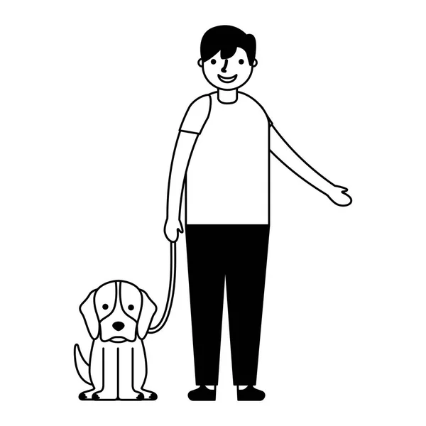 Niño feliz con su perro mascota — Vector de stock