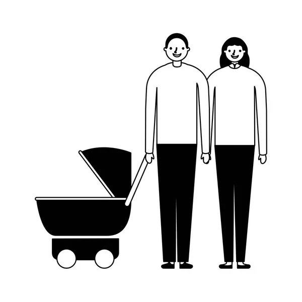 Eltern mit Kinderwagen Familie — Stockvektor