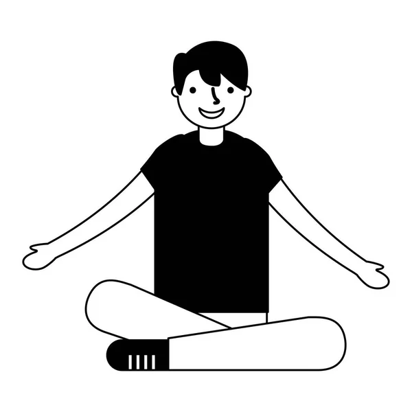 Niño sonriente sentado piernas cruzadas — Vector de stock