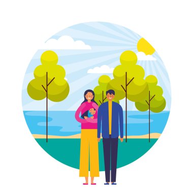 Anne ve bebek göl manzara