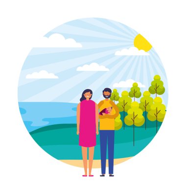 Anne ve bebek göl manzara