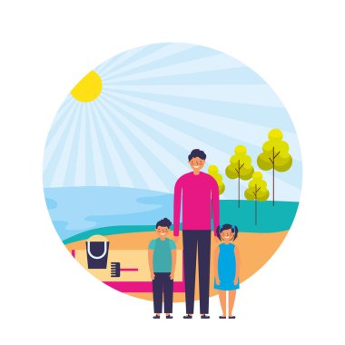 Baba ile oğlu ve kızı kıyı kum manzara