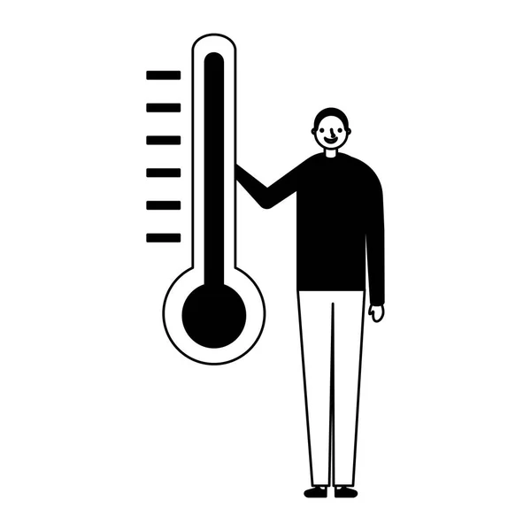 Man met temperatuur thermometer — Stockvector