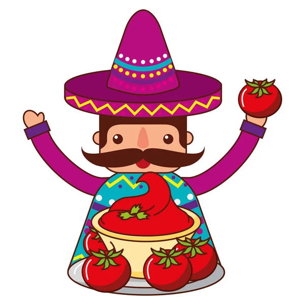 Hombre mexicano con sombrero y comida — Vector de stock