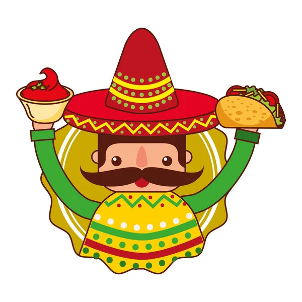 Mexická muž s kloboukem a jídlo — Stockový vektor