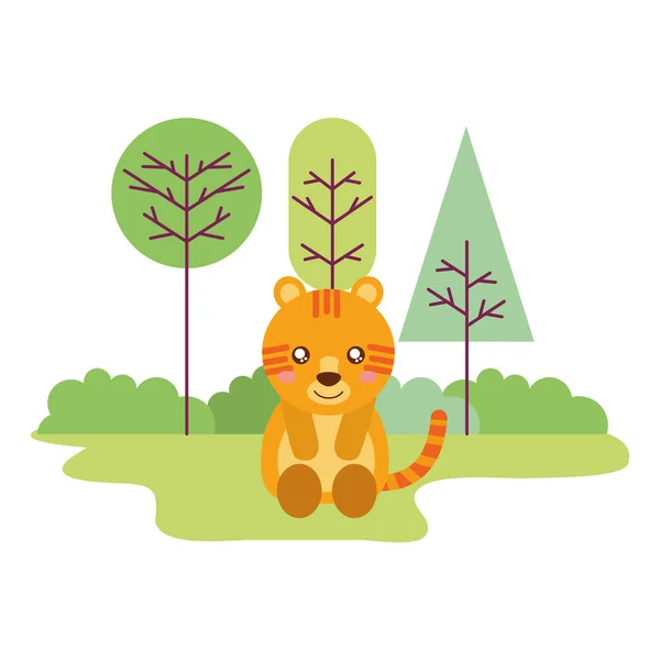 Cute tiger sitting in the outdoors — Stock Vector