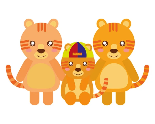 Cute family tigers animals cartoon — ストックベクタ