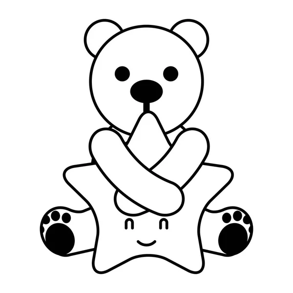 Carino orso abbraccio fumetto stella — Vettoriale Stock