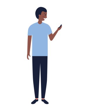 cep telefonu cihazı beyaz arka plan kullanarak adam