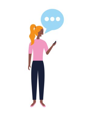 telefon konuşma balonu kullanan kadın