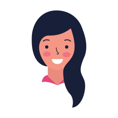 gülümseyen kadın yüz çizgi film beyaz arka plan