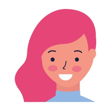 gülümseyen kadın yüz çizgi film beyaz arka plan