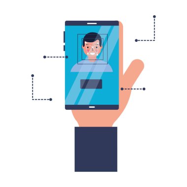 Mobil yüz tarama adamla el