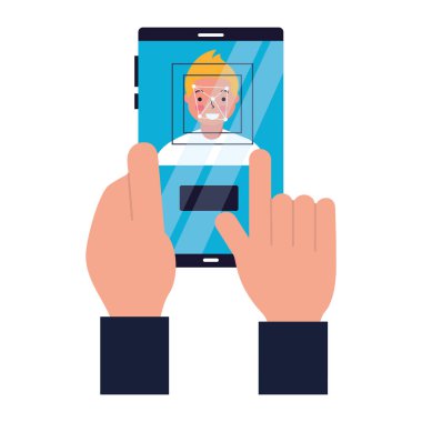 Mobil yüz tarama adamla el