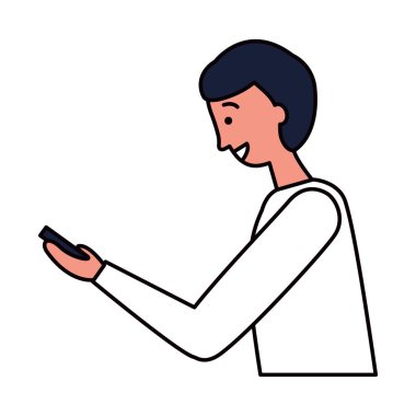 cep telefonu cihazı beyaz arka plan kullanarak adam